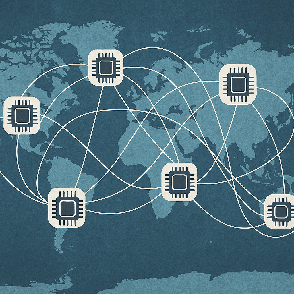 A dynamic world map overlaid with interconnected s